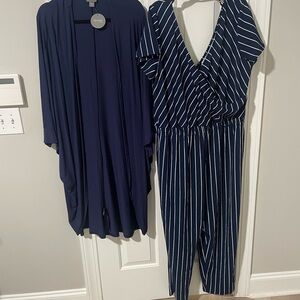 Navy and White 2x  Striped Jumpsuit with zim & zoe 2x stretchy  Cardigan nwt